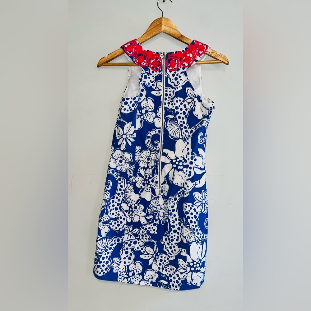 Lilly Pulitzer Augusta Shift Dress Blue & coral sz 2 - Picture 3 of 11
